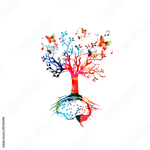 Tree with brain root, brainstorming concept