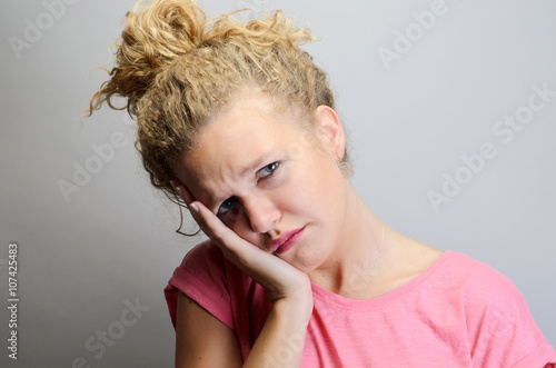 worry woman with toothache, oral problem