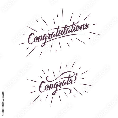Congratulations. Hand lettering. Calligraphic greeting inscription. Vector handwritten typography. Greeting card.