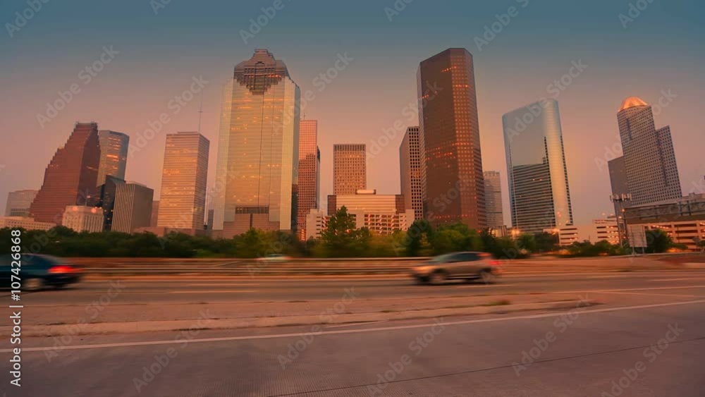 Houston downtown skyline with traffic at in Texas US USA Houston downtown skyline with traffic at in Texas US USA