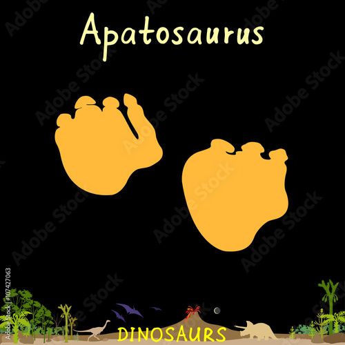 apatosaurus dinosaur fossil footprint in prehistoric landscape background