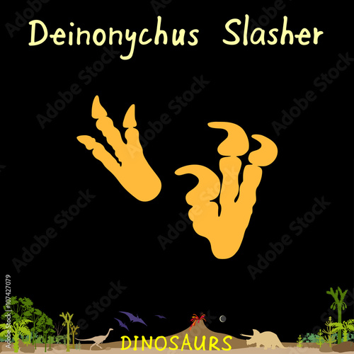deinonychus slasher dinosaur fossil footprint in prehistoric landscape background