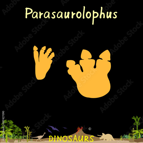 parasaurolophus dinosaur fossil footprint in prehistoric landscape background