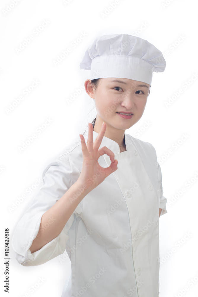 Chef woman. Baker. Isolated on white background. Chef woman. Baker. Isolated on white background.