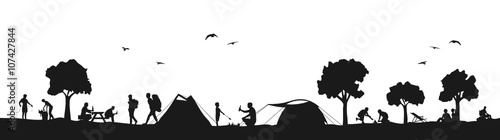Zelten und Wandern Silhouette