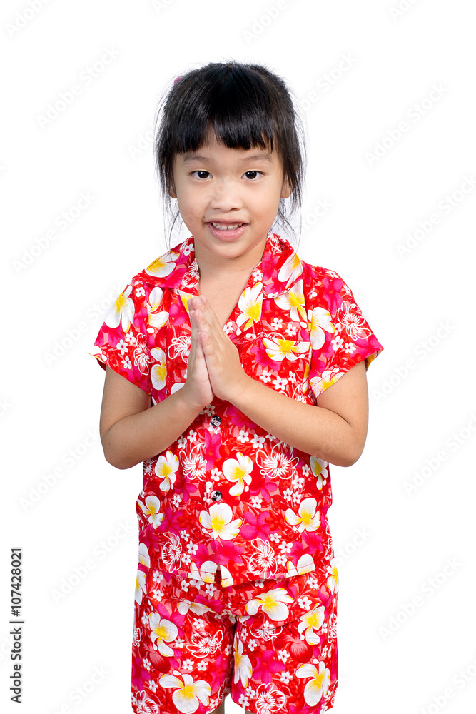 cute Asian girl Welcome, Guest, put the palms of the hands together in salute at Songkran festival, Thailand. cute Asian girl Welcome, Guest, put the palms of the hands together in salute at Songkran festival, Thailand.