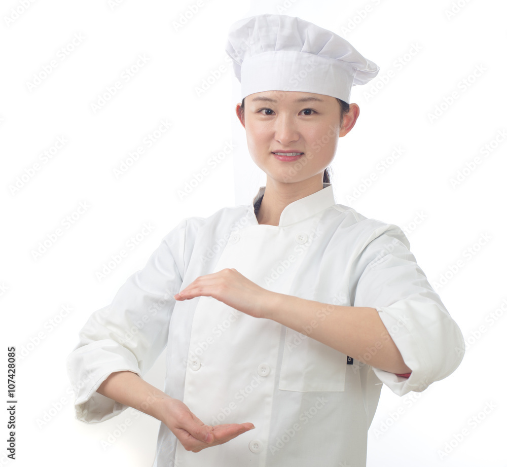 Chef woman. Baker. Isolated on white background. Chef woman. Baker. Isolated on white background.