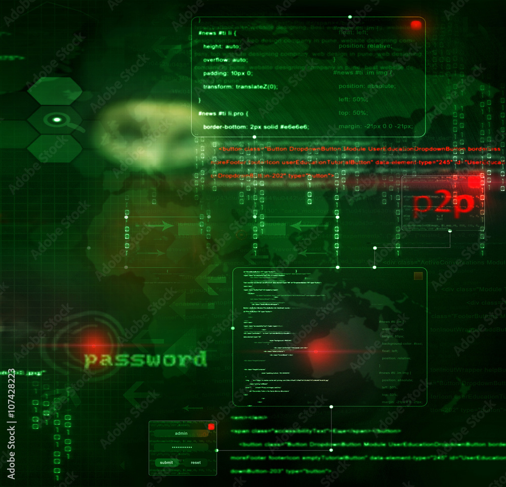 hacker at work with graphic user interface around hacker at work with graphic user interface around