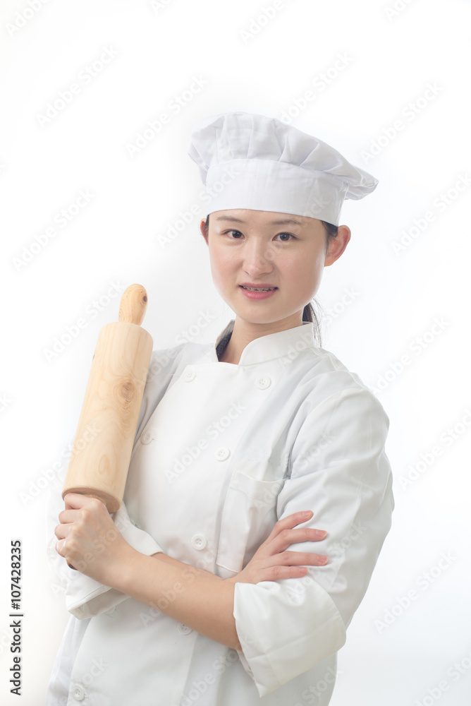 Chef woman. Baker. Isolated on white background. Chef woman. Baker. Isolated on white background.