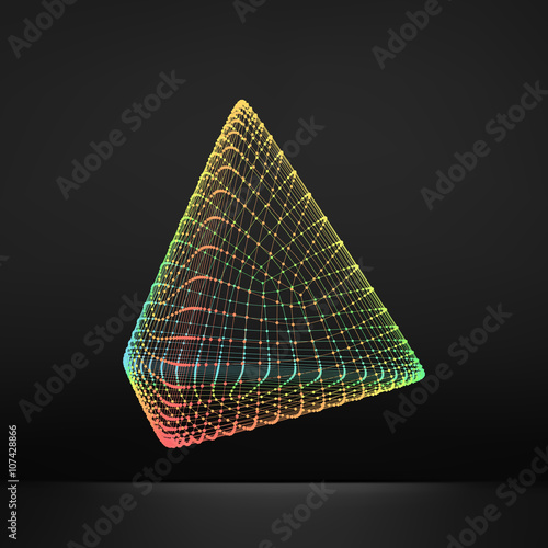 Pyramid. Regular Tetrahedron. Platonic Solid. Regular, Convex Polyhedron. 3D Connection Structure. Lattice Geometric Element for Design. Molecular Grid. Wireframe Mesh Polygonal Element. 