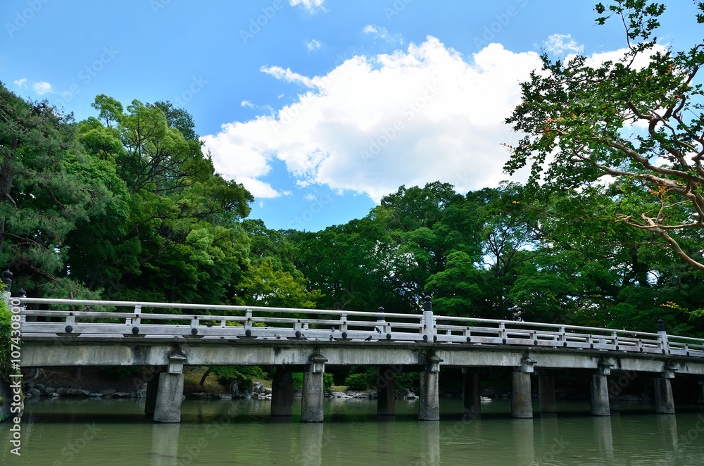 summer view of Kyoto Japan. a stone bridge of Gosho imperial palace.