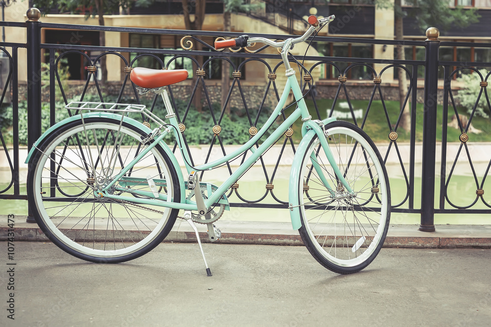 blue vintage city bicycle, concept for activity and healthy lifestyle