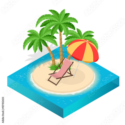 Summer travel concept. On the beach.  Flat 3d isometric vector illustration.