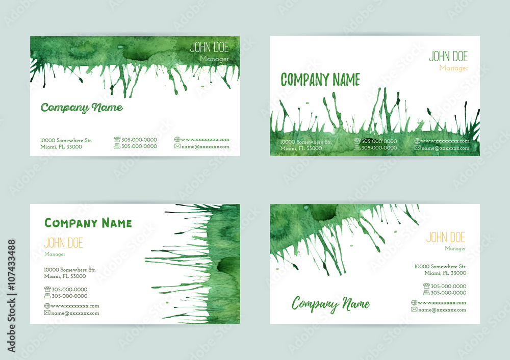 Set of watercolor business cards