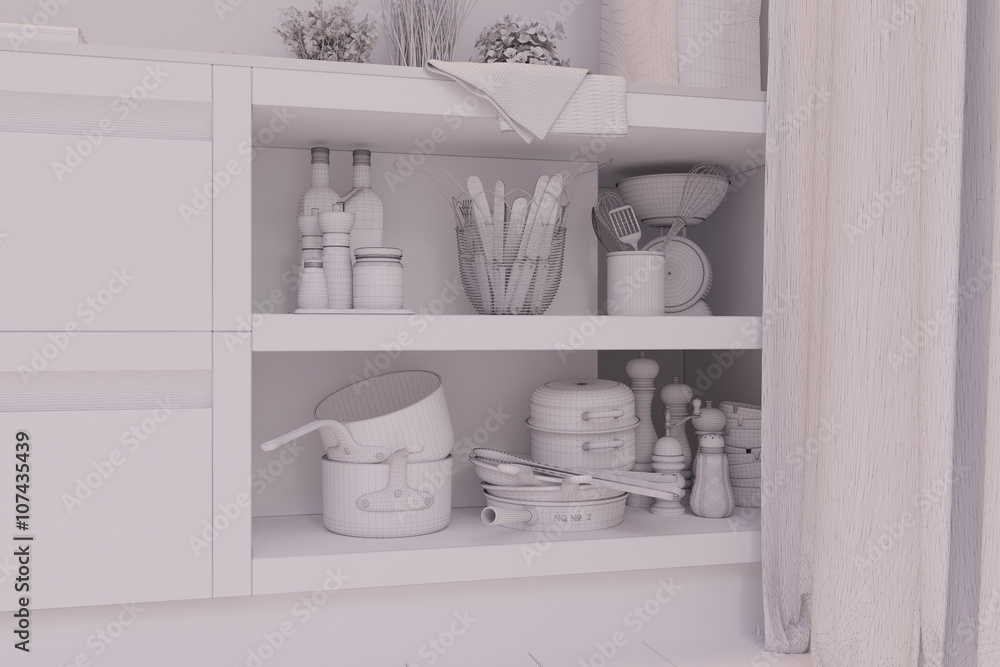 3d render of kitchen interior design in a modern style. 3d render of kitchen interior design in a modern style.