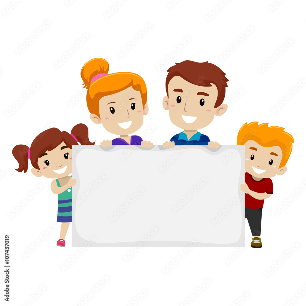 Illustration of Family Holding Blank Banner Illustration of Family Holding Blank Banner