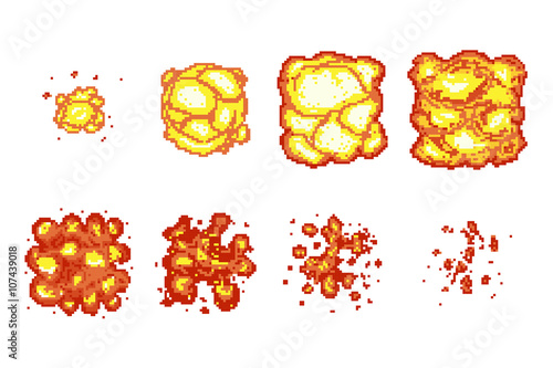 Pixel art explosion animation frames