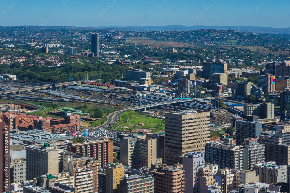 Fototapeta premium Johannesburg, South Africa 28 March 2016 The Johannesburg city skyline and the outlaying suburbs