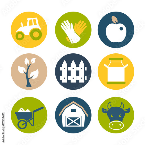 Farm flat icons set