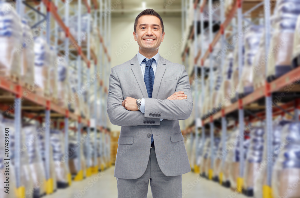 happy man in suit and tie over warehouse happy man in suit and tie over warehouse