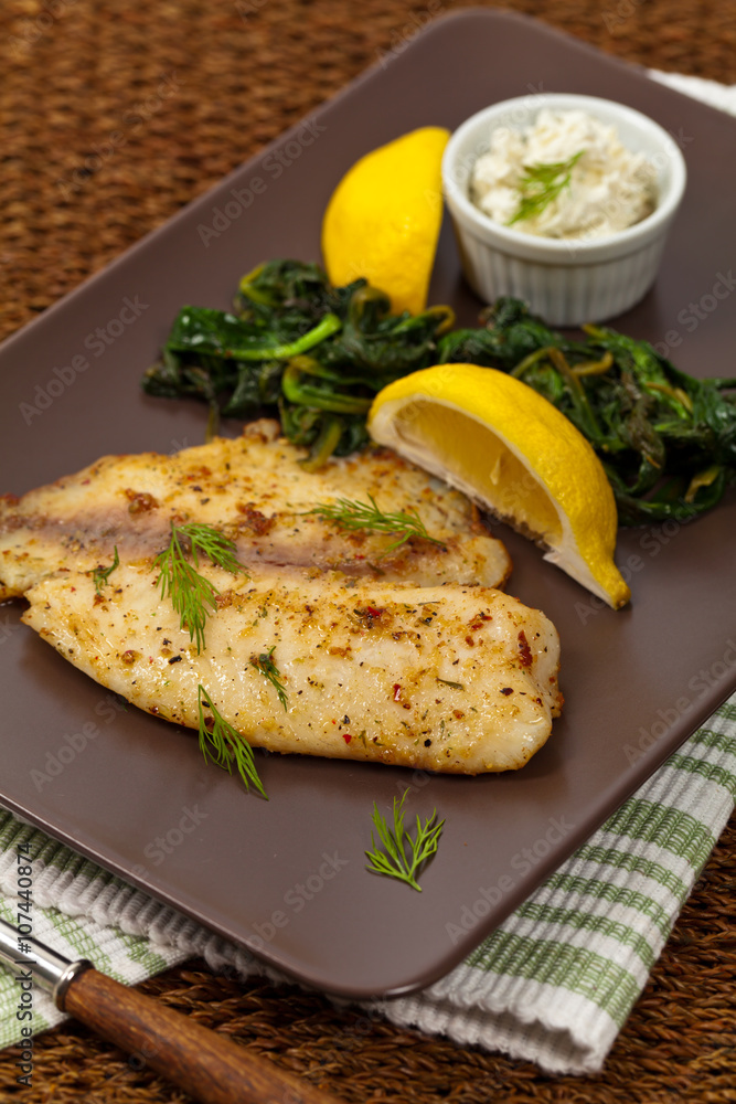 Baked Fish Fillet. Selective focus. Baked Fish Fillet. Selective focus.