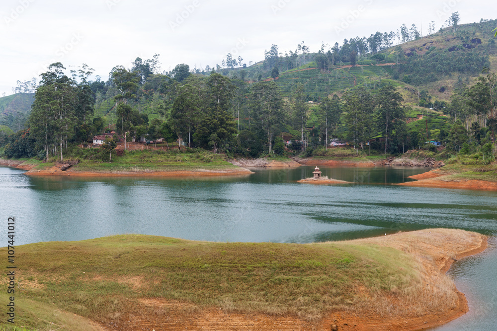 Fototapeta premium view to lake or river from land hills on Sri Lanka