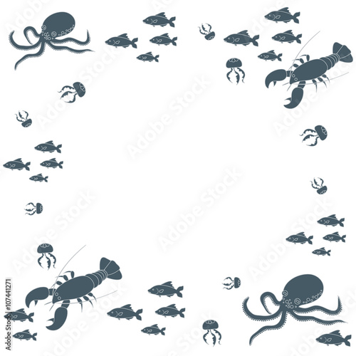 Interesting picture with the various inhabitants of the seas and