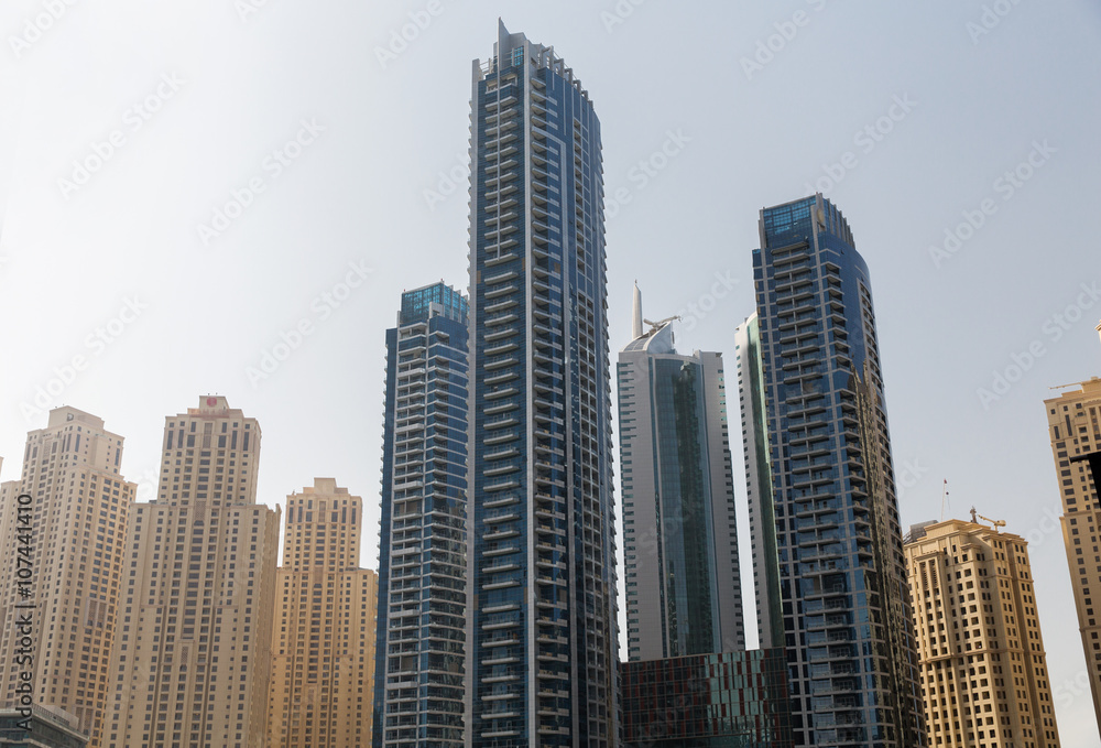 Dubai city business district with skyscrapers