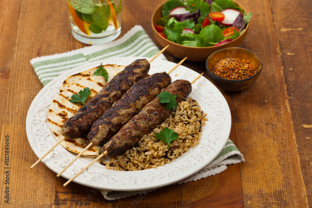 Grilled Ground Lamb Kebabs. Selective focus.