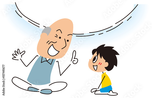 孫に想い出話をするお年寄り