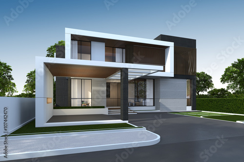 Fototapeta Naklejka Na Ścianę i Meble -  3D rendering of house exterior with clipping path.