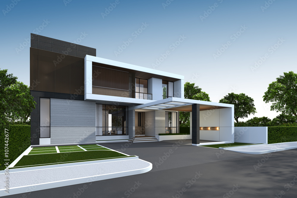 3D rendering of house exterior with clipping path. ilustración de Stock |  Adobe Stock