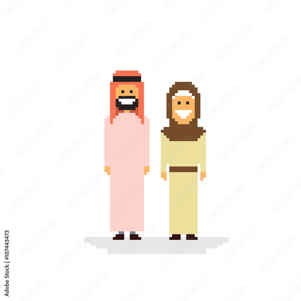 Arab Couple People Man and Woman Traditional Clothes