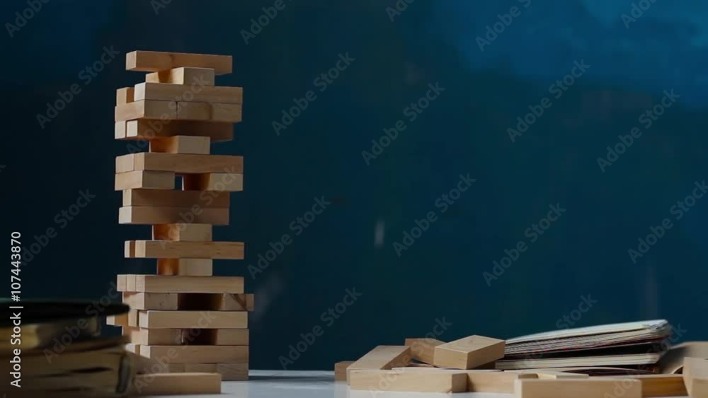 Wooden blocks tower fast crash