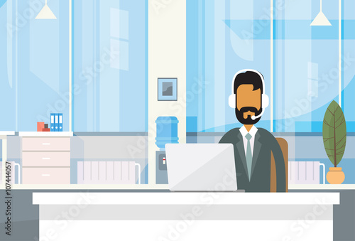 Support Indian Business Man Sitting Desk India Businessman Office Working Place Laptop Online