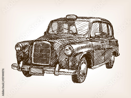 Retro taxi cab hand drawn sketch vector
