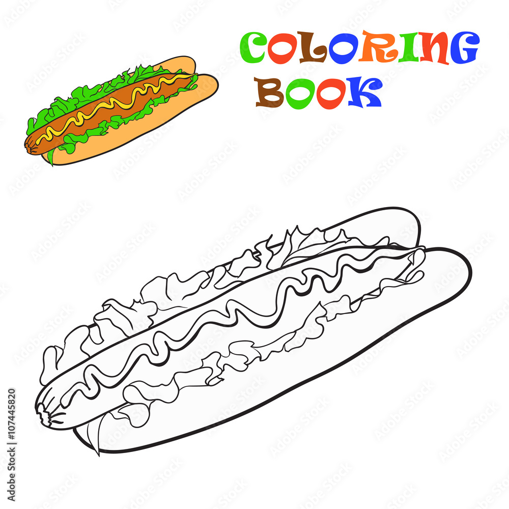 Hot Dog. Goloring book, Vector illustration Hot Dog. Goloring book, Vector illustration