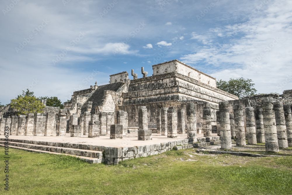 temple of the warrior, chichen itza mayan ruins in mexico