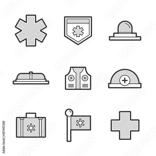 Medical Ambulance equipment set icons