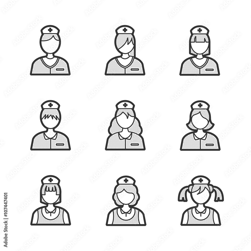 Medical nurse Avatar icon set Medical nurse Avatar icon set