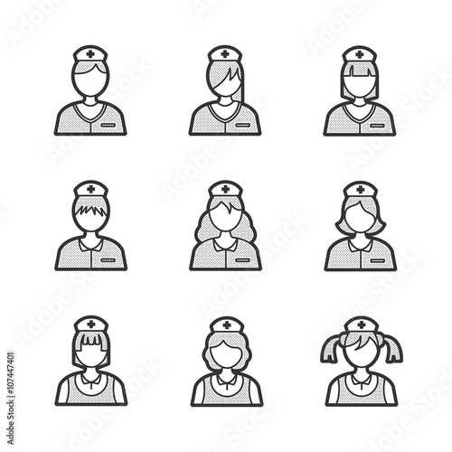 Medical nurse Avatar icon set
