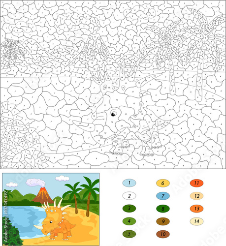 Funny cute ichthyosaurus and ankylosaurus on the background of a