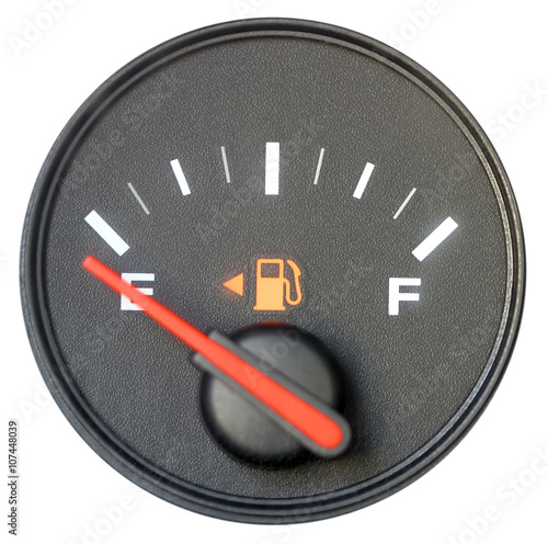 Billede på lærred Vehicle fuel gauge on empty. Isolated in white