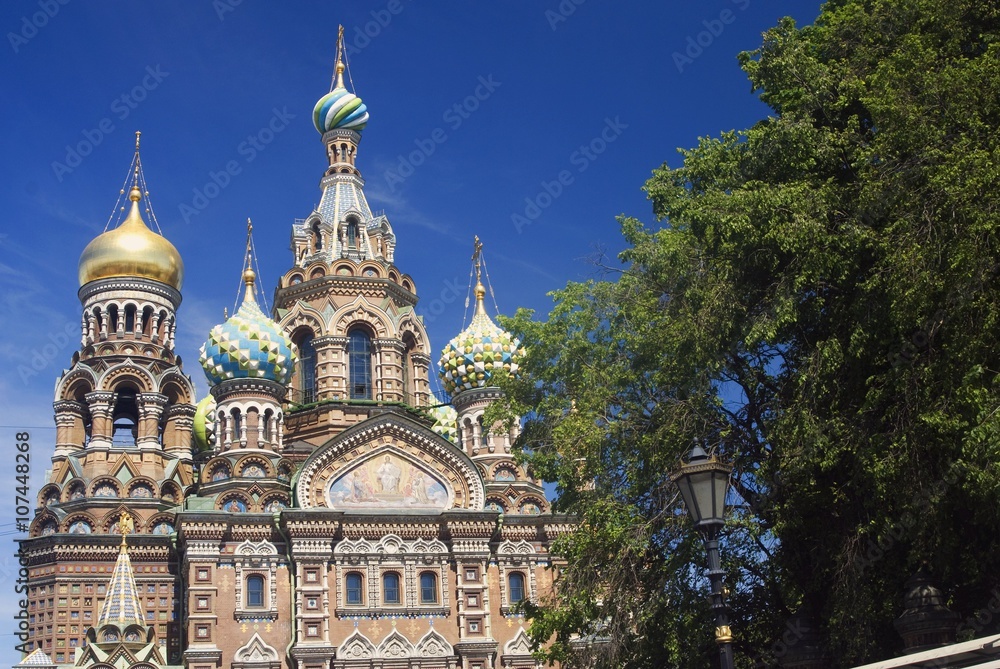 The Church of the Savior on Spilled Blood famous by its mosaics. Historical city center Saint-Petersburg, Russia. UNESCO World Heritage Site.