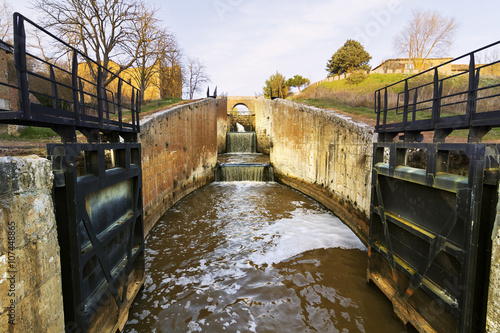 Canal of Castile ,Canal de Castilla, It was built to grain transport  and then it was reconverted  to be a huge irrigation system ; Palencia, Spain photo