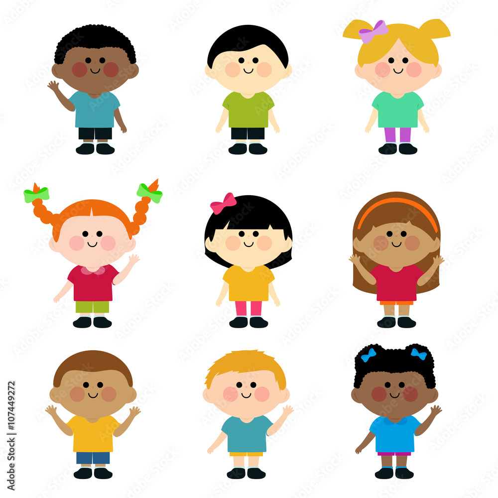 Diverse group of happy children. Vector illustration set Diverse group of happy children. Vector illustration set