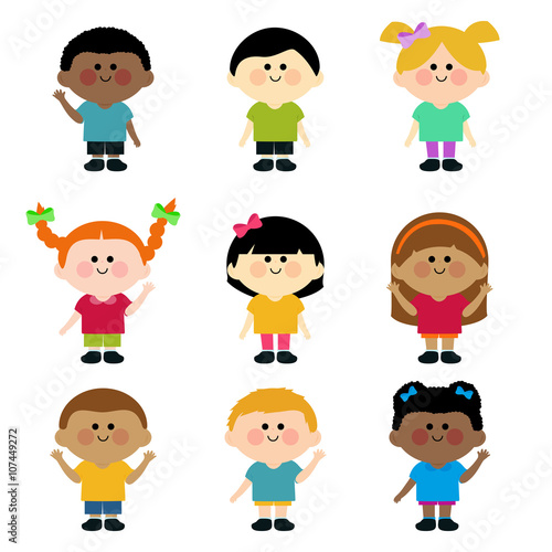 Diverse group of happy children. Vector illustration set