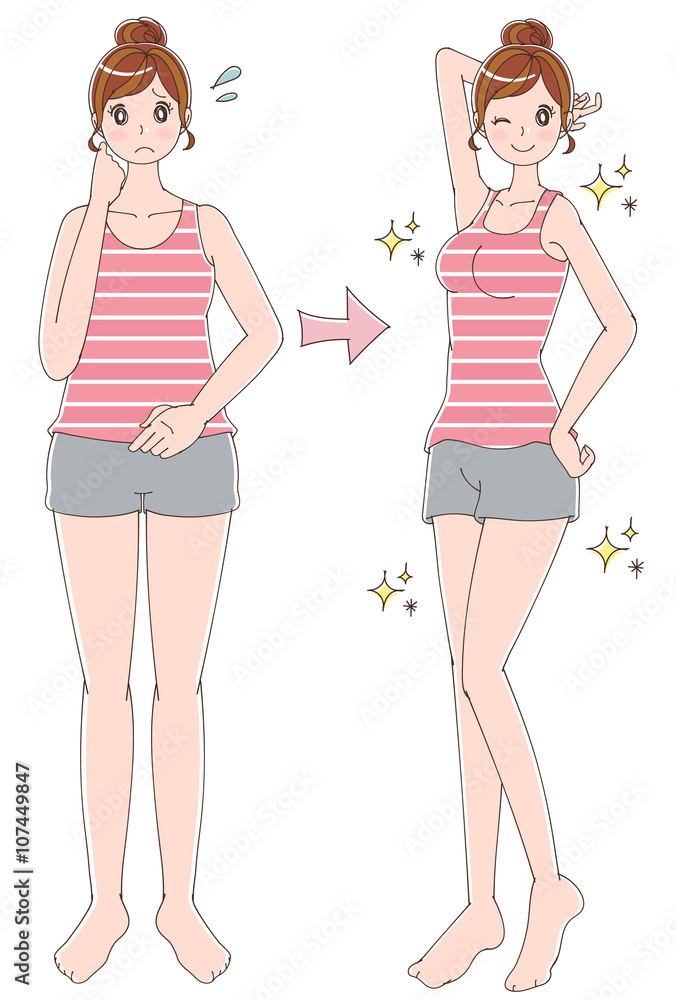 ダイエットのビフォーアフターのイラスト ダイエットのビフォーアフターのイラスト