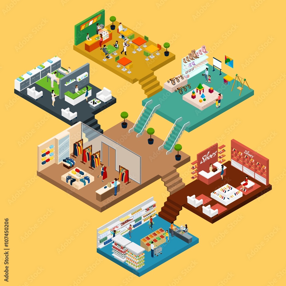 Shopping Mall Isometric concept