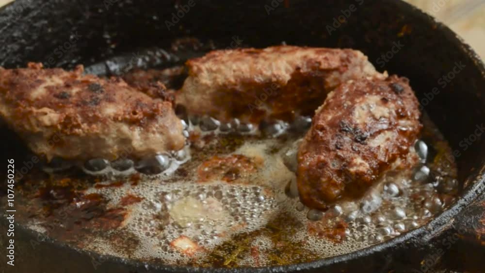 Cutlets From Minced Meat Removed From the Frying Pan With Boiling Oil Cutlets From Minced Meat Removed From the Frying Pan With Boiling Oil